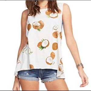 CHASER Coconut Print Tank Top Burnout Style Fabric